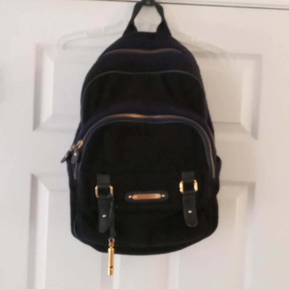 2010 Juicy Couture Navy Wool and Leather Backpack